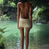 Pleated Halterneck Open Back Mini Dress