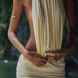 Pleated Halterneck Open Back Mini Dress