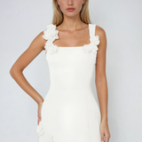 Pink Floral Appliqué Summer Cocktail Mini Dress