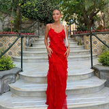 Romantic Ruffle Chiffon Evening Gown Maxi Dress