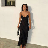 Romantic Ruffle Chiffon Evening Gown Maxi Dress