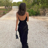 Romantic Ruffle Chiffon Evening Gown Maxi Dress