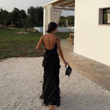 Romantic Ruffle Chiffon Evening Gown Maxi Dress