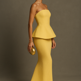 Yellow Strapless Formal Evening Maxi Dress