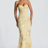 Floral Jacquard Wedding Guest Corset Maxi Dress