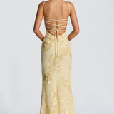 Floral Jacquard Wedding Guest Corset Maxi Dress