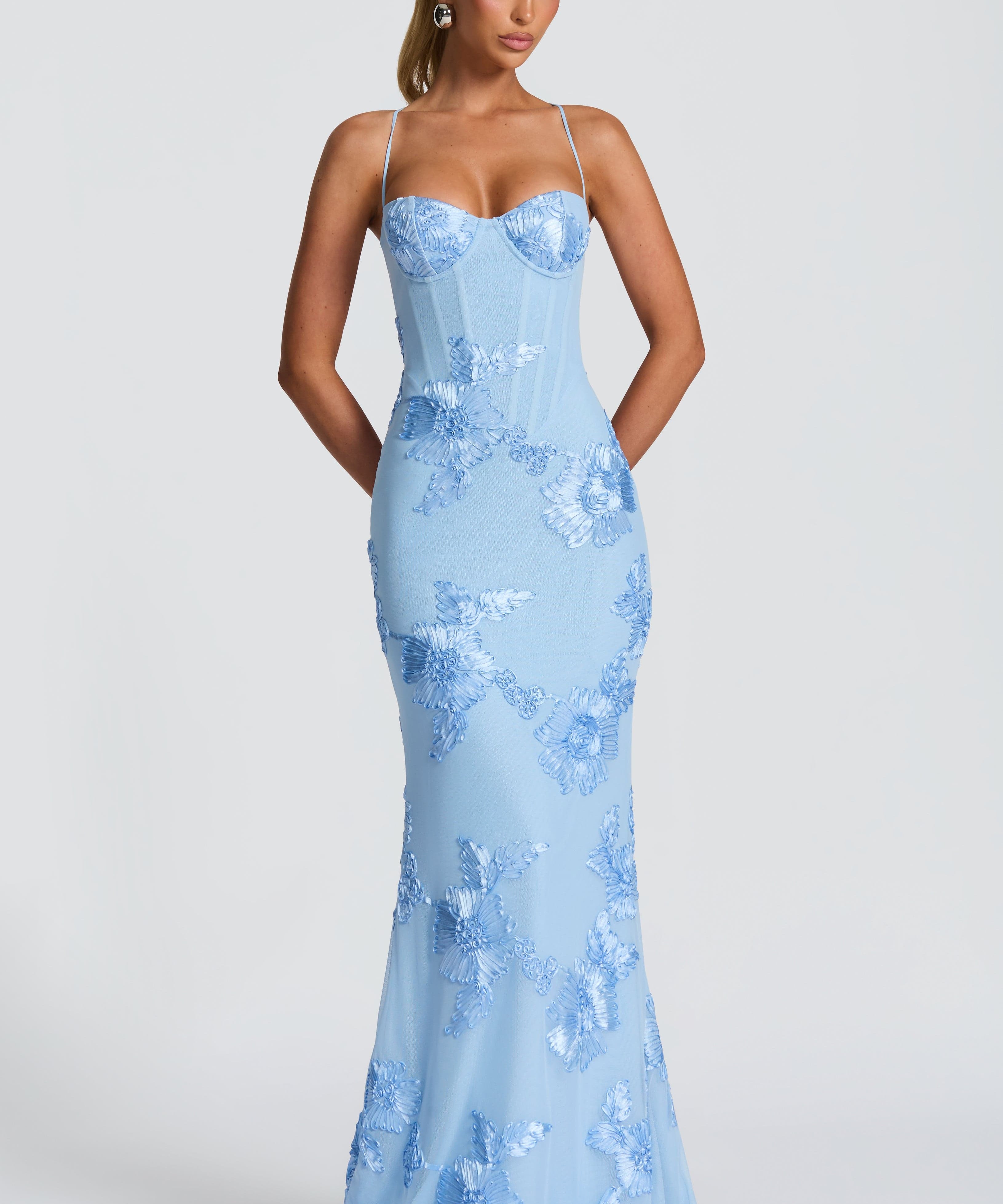 Floral Jacquard Wedding Guest Corset Maxi Dress