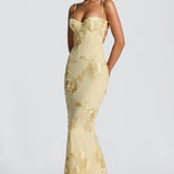 Floral Jacquard Wedding Guest Corset Maxi Dress