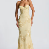 Floral Jacquard Wedding Guest Corset Maxi Dress