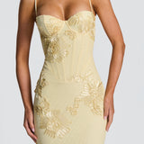 Floral Jacquard Wedding Guest Corset Maxi Dress