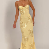 Floral Jacquard Wedding Guest Corset Maxi Dress