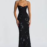 Floral Jacquard Wedding Guest Corset Maxi Dress