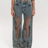 Legacy Sydney | High Waist Mesh Panel Wide Leg Jeans