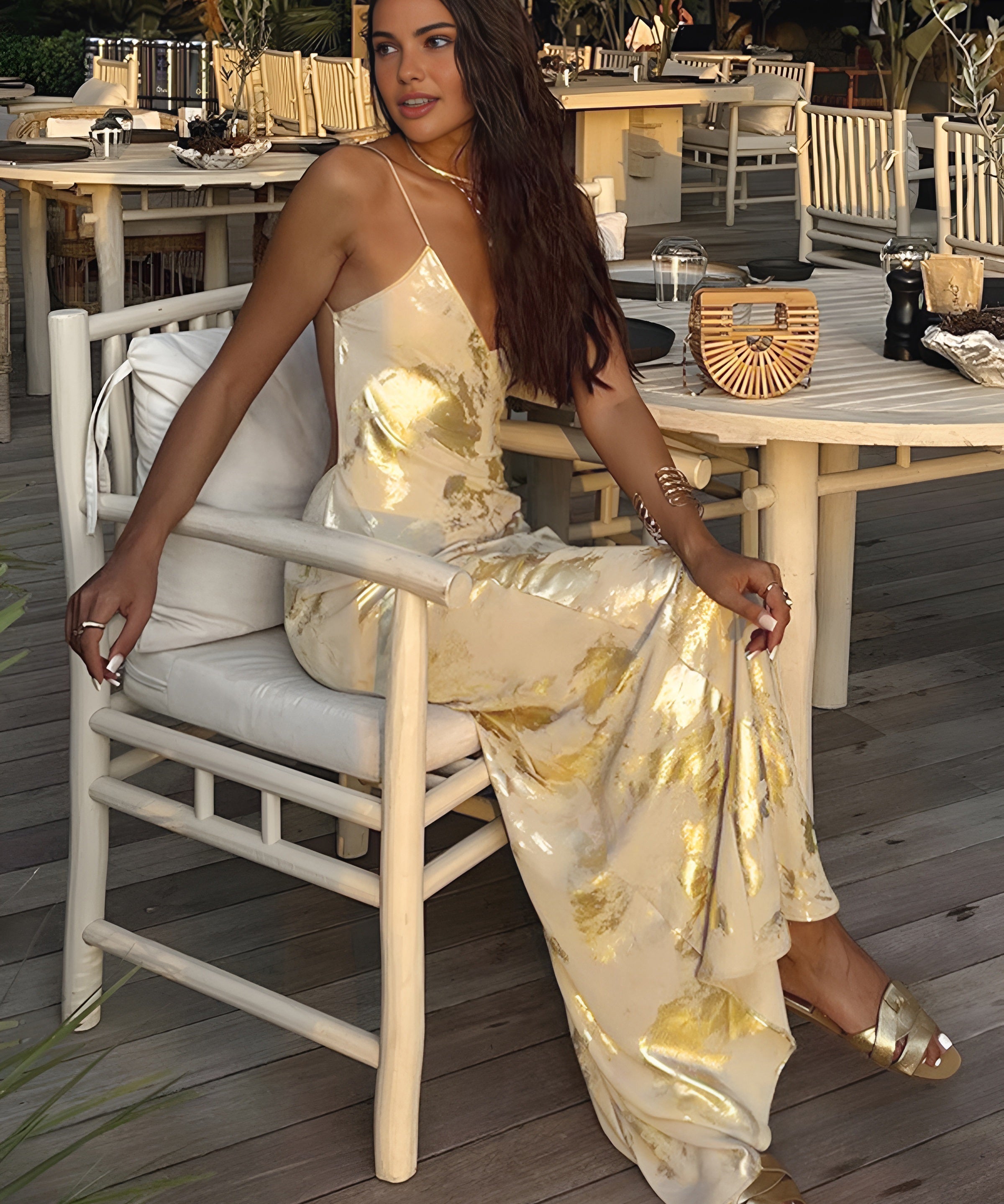 Elegant Yellow and Gold Wedding Guest Maxi Dress