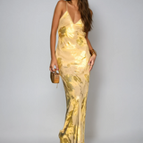 Elegant Yellow and Gold Wedding Guest Maxi Dress