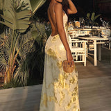 Elegant Yellow and Gold Wedding Guest Maxi Dress