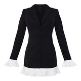 V-Neck Pleated Classy Casual Mini Dress with Button Front Closure