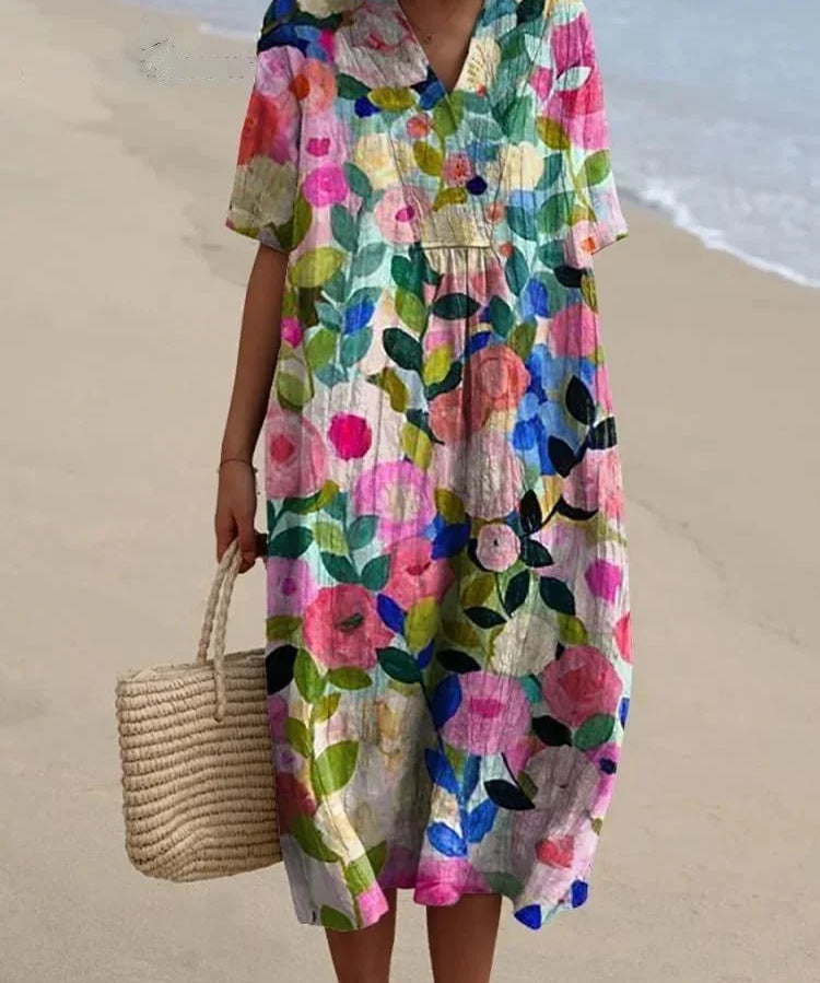 V-Neck Floral Beach Summer Midi Dress