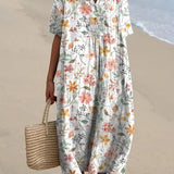 V-Neck Floral Beach Summer Midi Dress