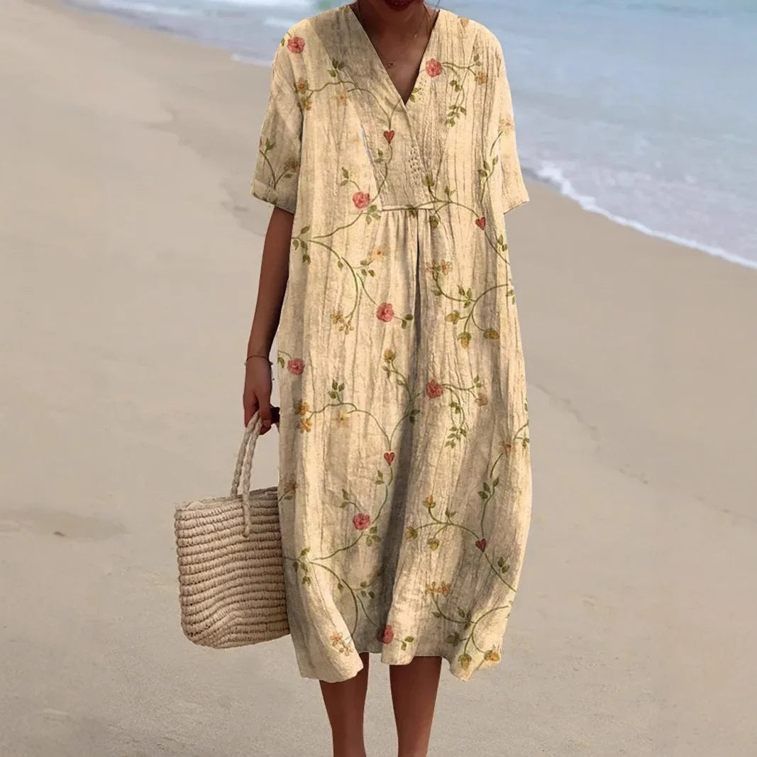 V-Neck Floral Beach Summer Midi Dress