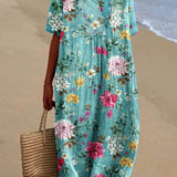 V-Neck Floral Beach Summer Midi Dress