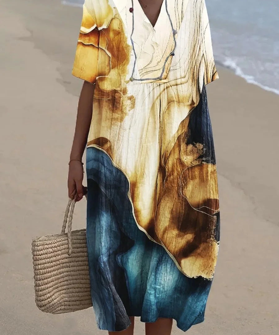 V-Neck Floral Beach Summer Midi Dress