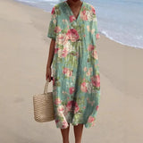 V-Neck Floral Beach Summer Midi Dress