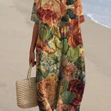 V-Neck Floral Beach Summer Midi Dress