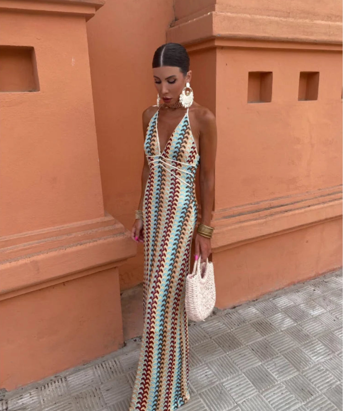 Crochet Halterneck Summer Evening Maxi Dress