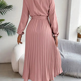 Chic Pleated Wedding Guest Midi Dress with Belted Waist