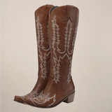 Women's Knee-High Cowboy Boots with Embroidered Design