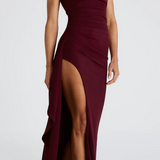 Strapless Wedding Guest Dress with Thigh-High Slit