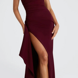 Strapless Wedding Guest Dress with Thigh-High Slit