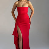 Strapless Wedding Guest Dress with Thigh-High Slit