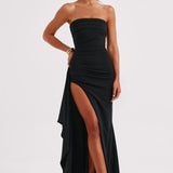 Strapless Wedding Guest Dress with Thigh-High Slit