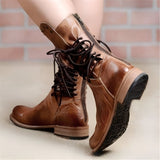 Studded Lace-Up Mid-Calf Boots with Low Heel for Women