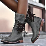 Studded Lace-Up Mid-Calf Boots with Low Heel for Women