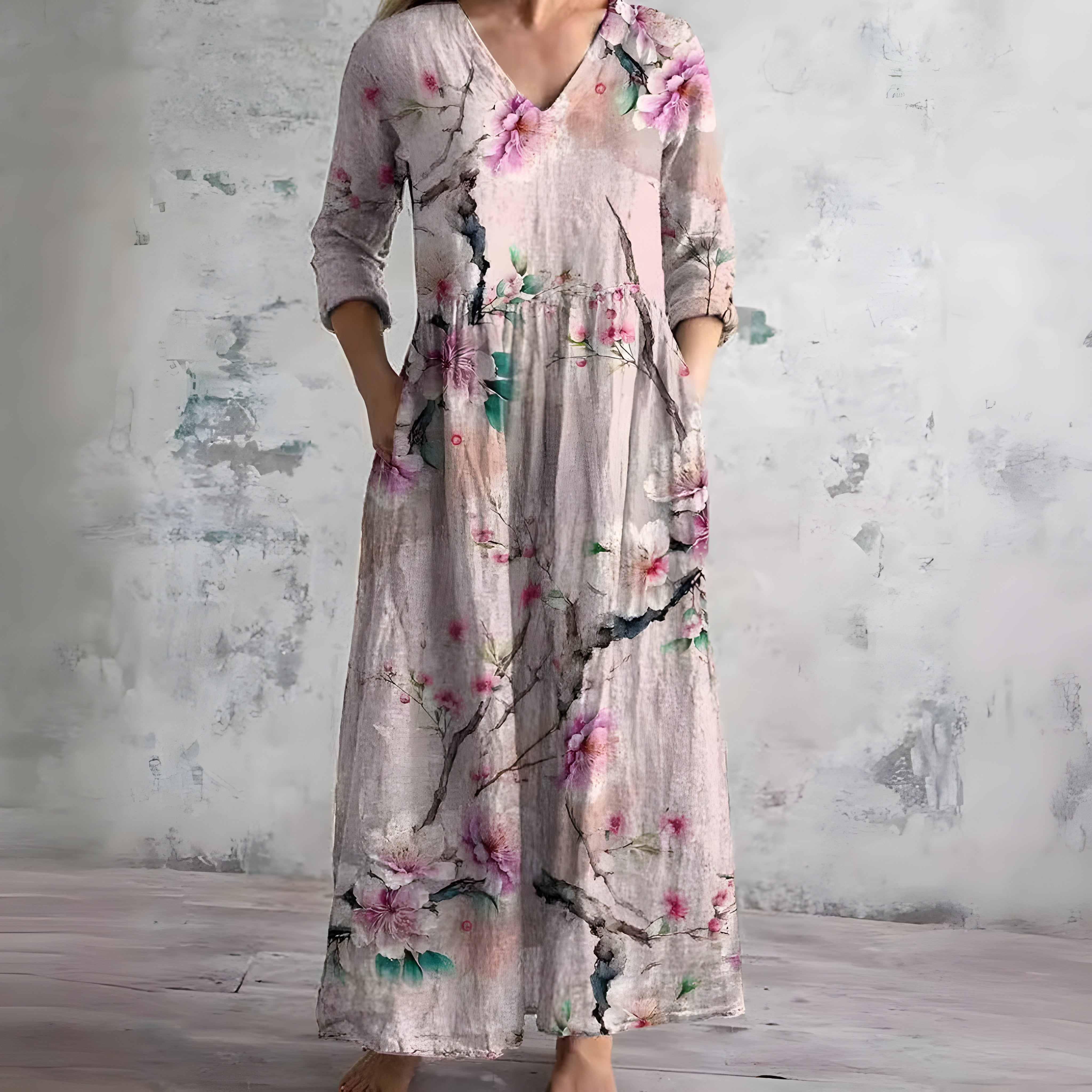 Flowy V-Neck Floral Summer Maxi Dress