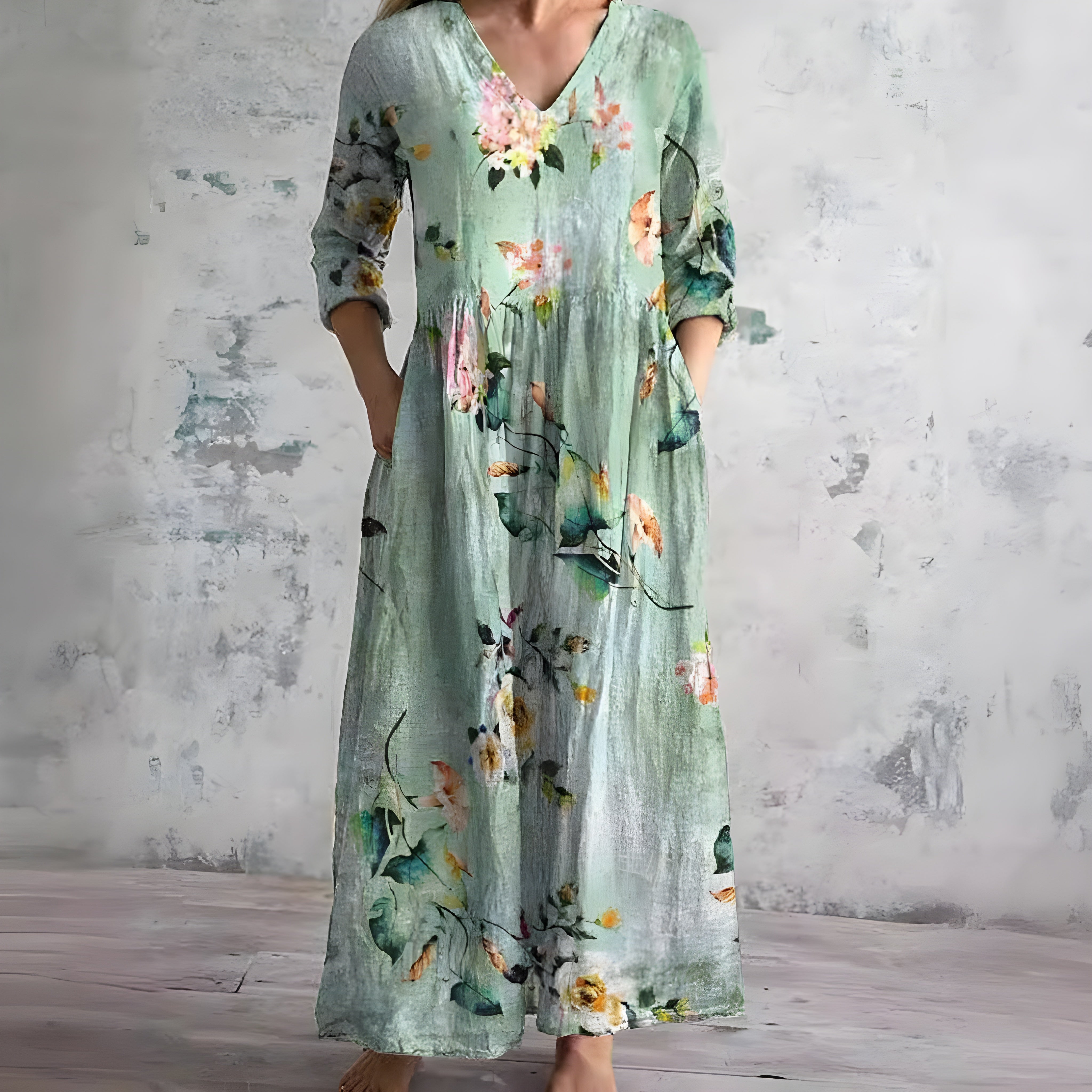 Flowy V-Neck Floral Summer Maxi Dress
