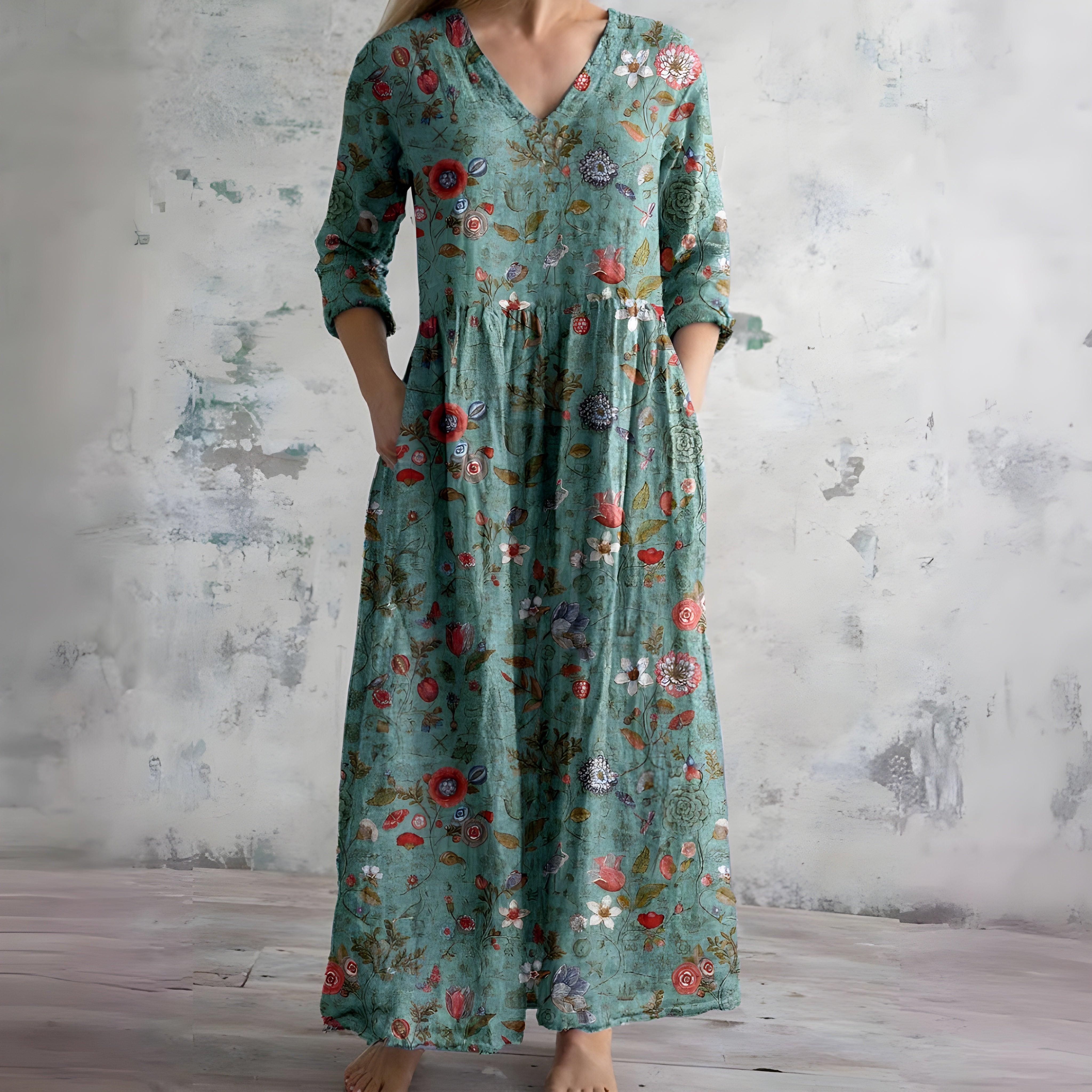 Flowy V-Neck Floral Summer Maxi Dress