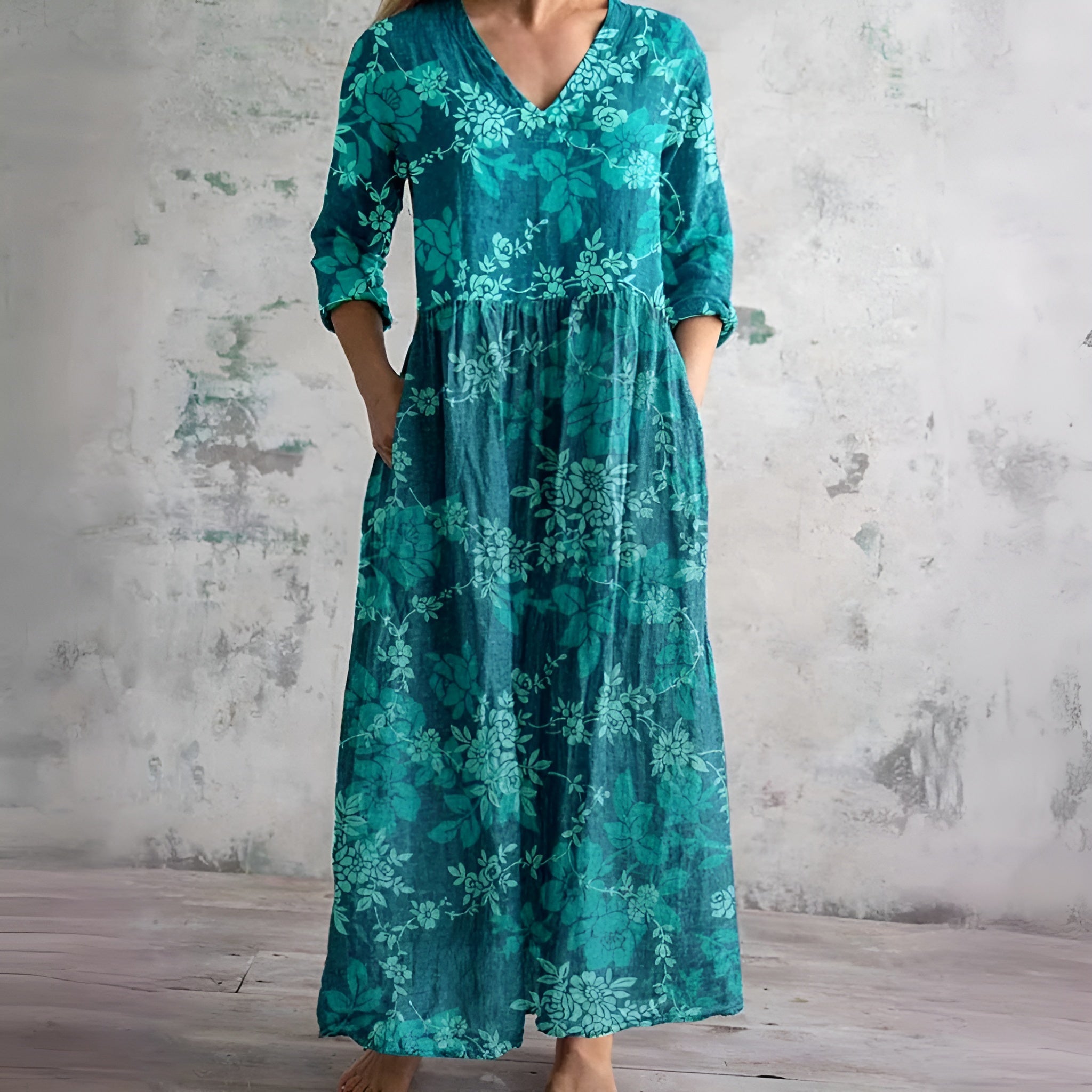 Flowy V-Neck Floral Summer Maxi Dress