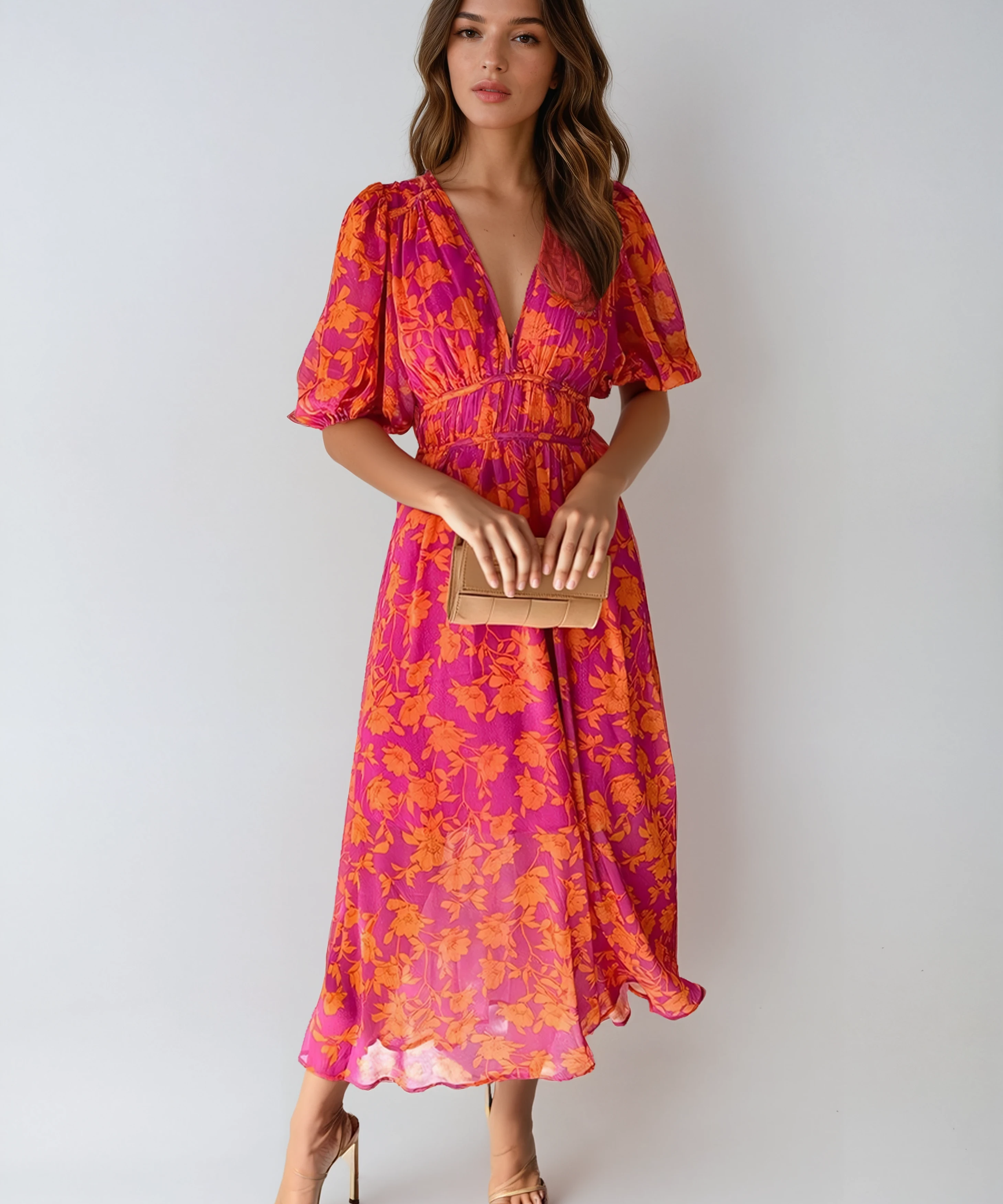 Light Summer Party Floral Midi Dress