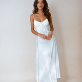 Sleeveless and Ruched Bodice Wedding Guest Maxi Dress
