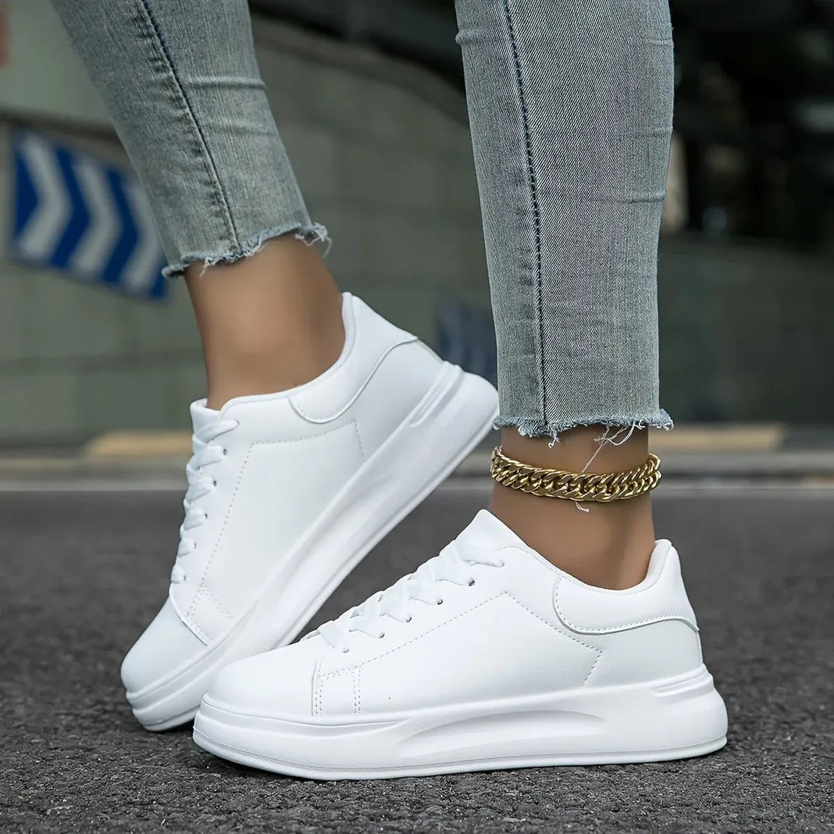 Women's Casual White Leather Sneakers