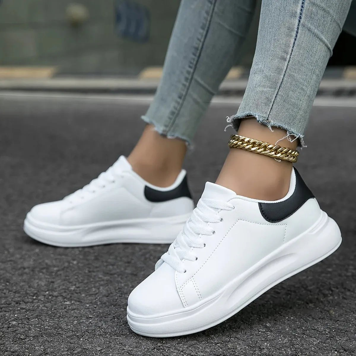 Women's Casual White Leather Sneakers