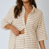 Legacy Sydney | Beige Striped Knit Shirt & Shorts Set
