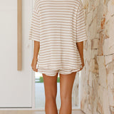 Legacy Sydney | Beige Striped Knit Shirt & Shorts Set