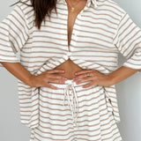 Legacy Sydney | Beige Striped Knit Shirt & Shorts Set