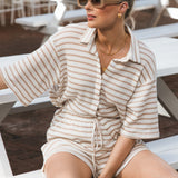 Legacy Sydney | Beige Striped Knit Shirt & Shorts Set