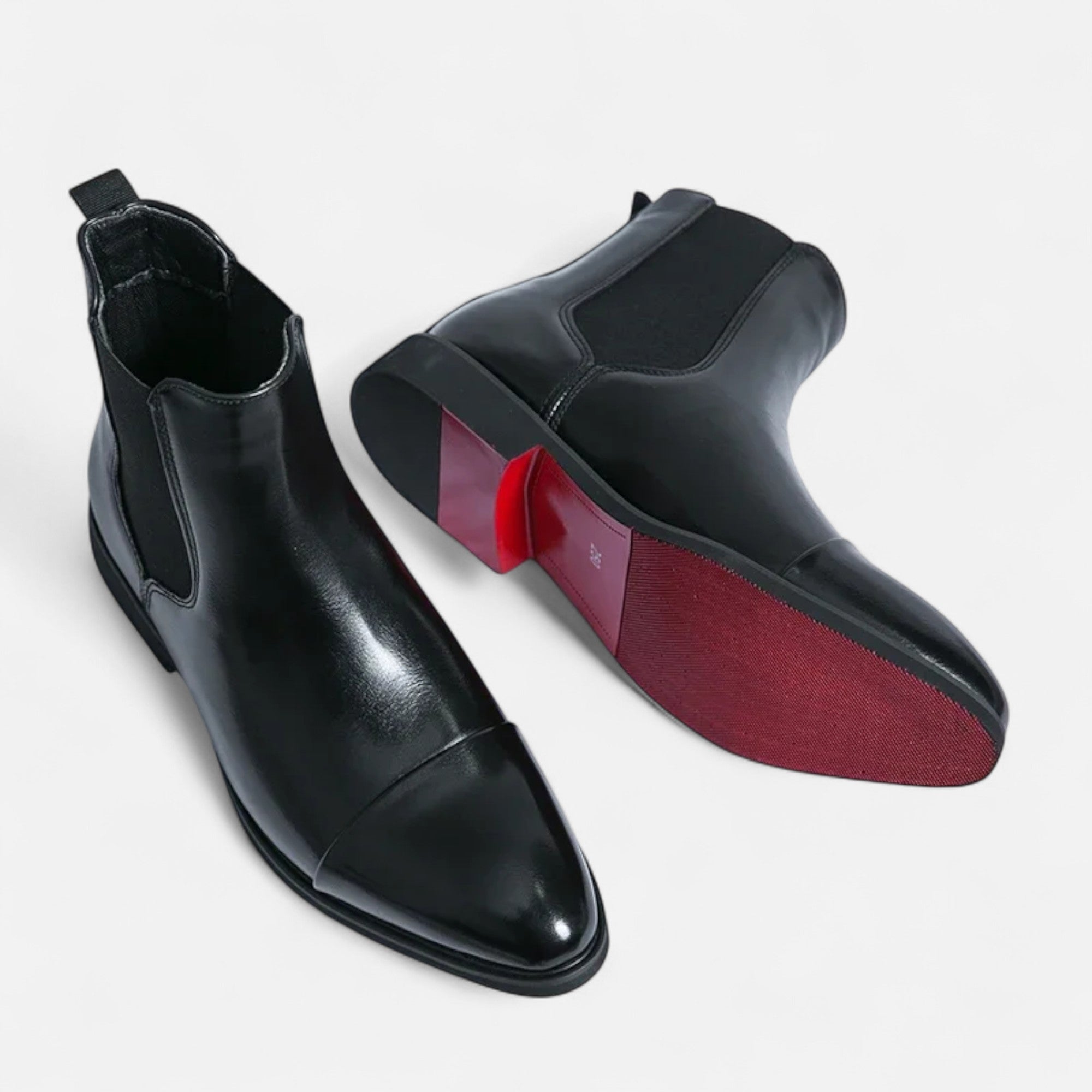 Legacy Sydney | Men’s Chelsea Boots in Polished Noir with Red Sole